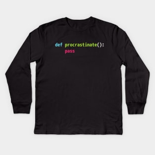 Funny Python Code Pun Design - def procrastinate pass Kids Long Sleeve T-Shirt